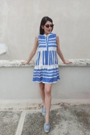 Σατέν φόρεμα με γεωμετρικά σχέδια Μπλε