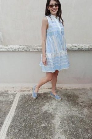 Σατέν φόρεμα με γεωμετρικά σχέδια Γαλάζιο
